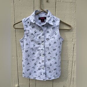 Rock & Roll Denim Floral Sleeveless Shirt